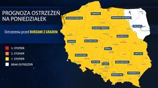 Prognoza zagrożeń IMGW na poniedziałek