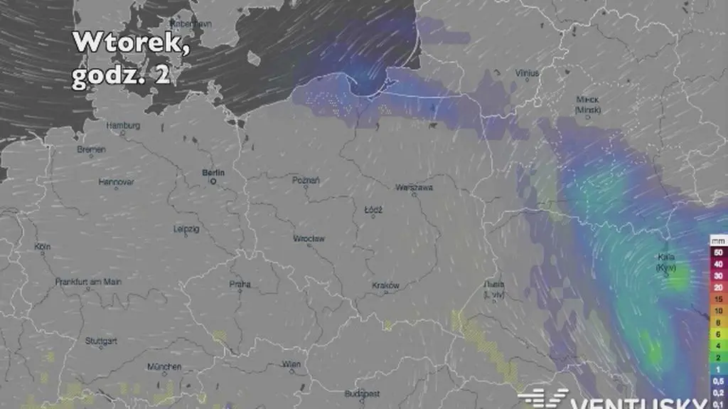 Opady w ciągu najbliższych pięciu dni (Ventusky