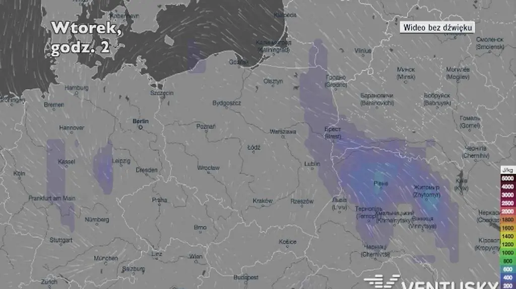 Potencjalny rozwój burz w ciągu najbliższych dni (Ventusky