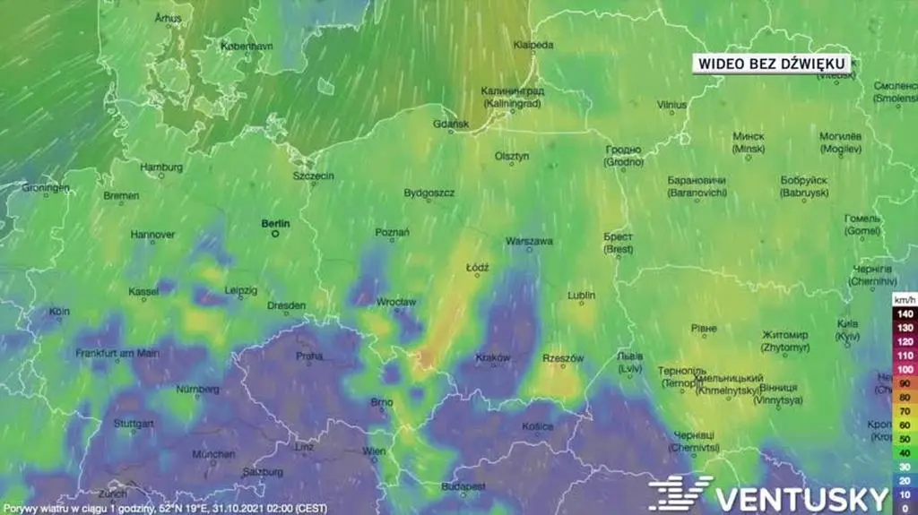 Prognozowane porywy wiatru w ciągu kolejnych dni