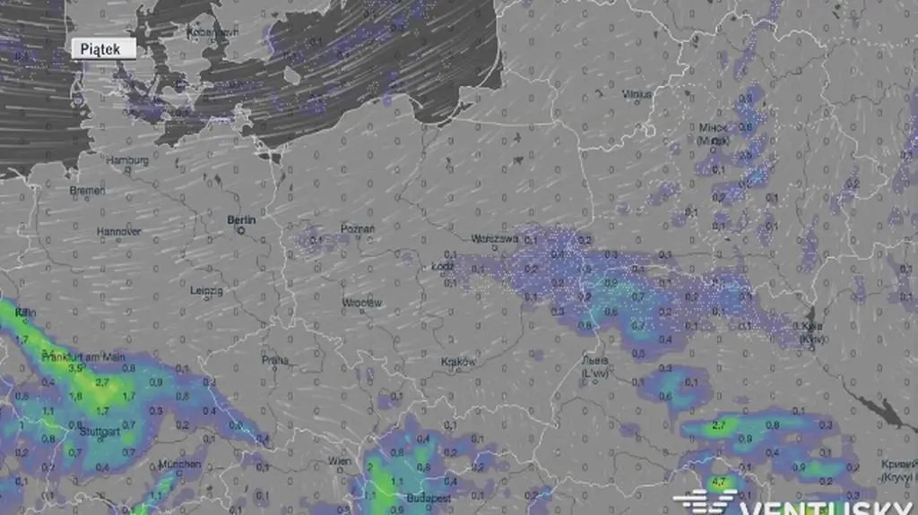 Prognozowane opady od piątku do niedzieli