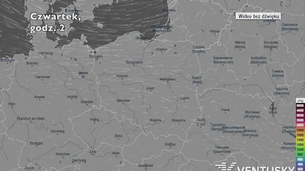 Potencjalny rozwój burz w ciągu najbliższych dni (Ventusky