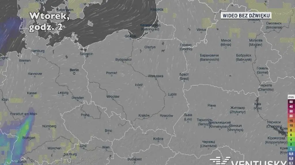 Prognozowane opady w kolejnych dniach (Ventusky