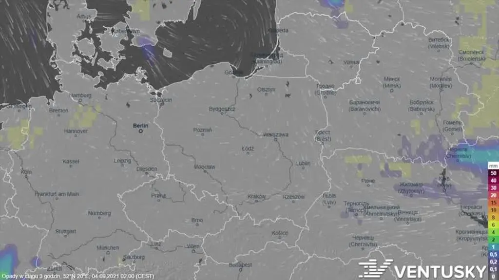Prognozowane opady w kolejnych dniach (Ventusky