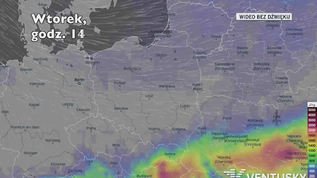 Potencjalne burze w kolejnych dniach (Ventusky