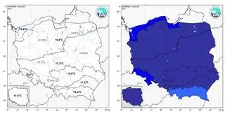 Wartości średniej obszarowej temperatury powietrza oraz klasyfikacja termiczna w sierpniu 2021 r. w poszczególnych regionach klimatycznych Polski