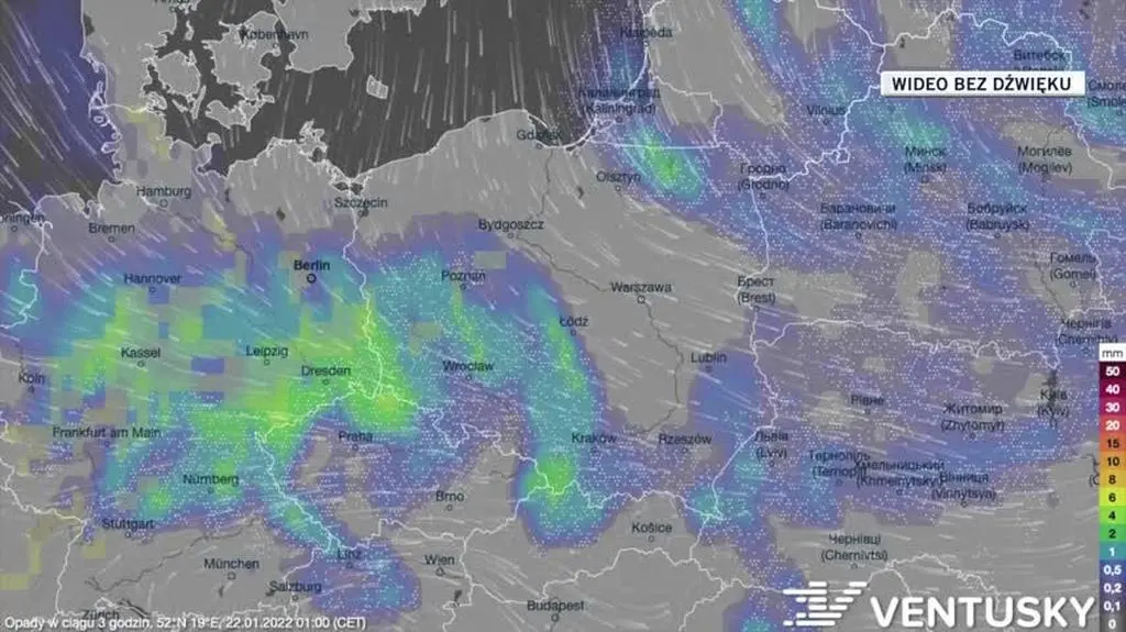 Prognozowane opady w dniach 22