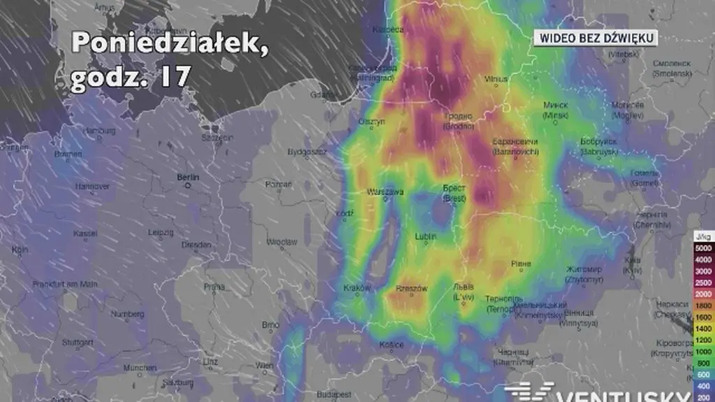 Potencjalne burze w kolejnych dniach (Ventusky