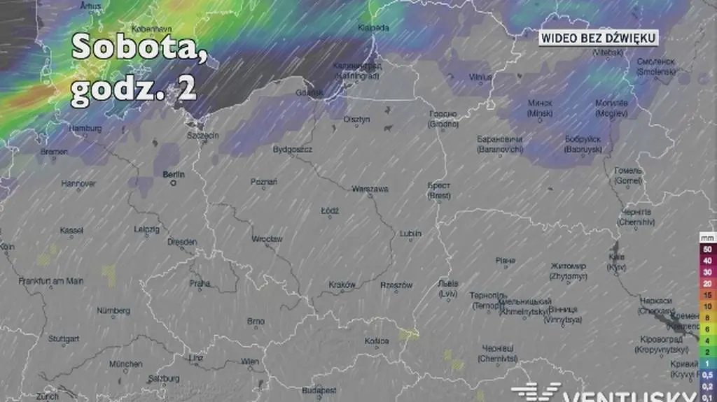 Prognozowane opady deszczu w ciągu pięciu dni (Ventusky