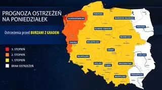 Prognoza zagrożeń IMGW na poniedziałek