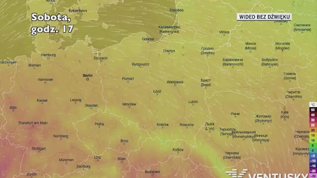 Prognozowana temperatura w najbliższych dniach (Ventusky