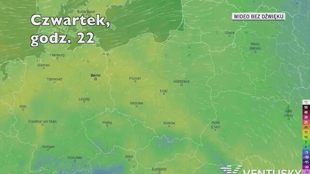 Prognozowana temperatura w najbliższych dniach (Ventusky