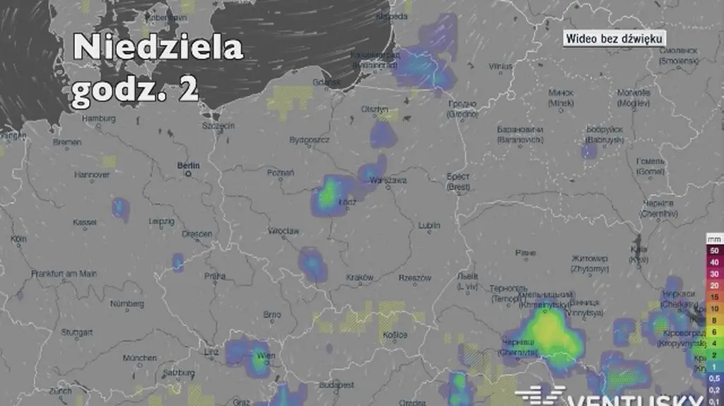 Opady deszczu w ciągu kolejnych pięciu dni (Ventusky
