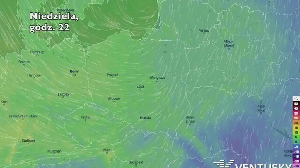 Temperatura w ciągu najbliższych pięciu dni (Ventusky
