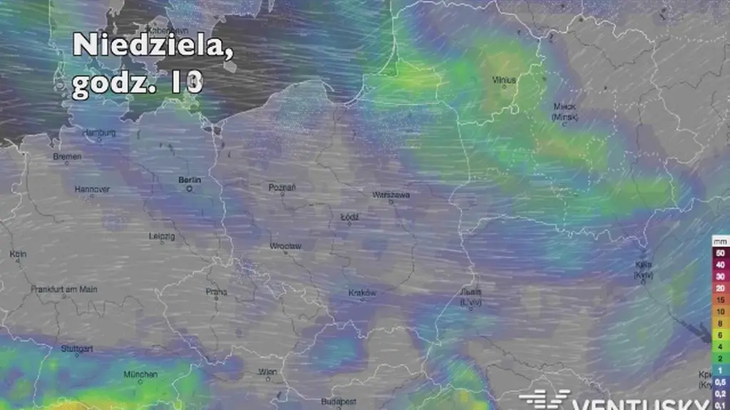 Opady w ciągu kolejnych pięciu dniu (Ventusky