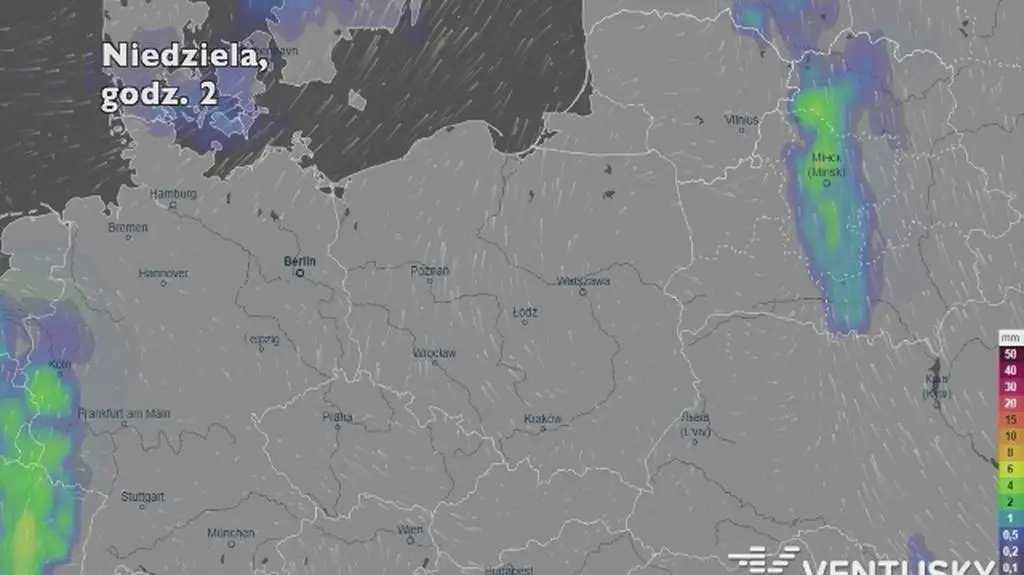 Prognoza opadów na pięć dni (ventusky