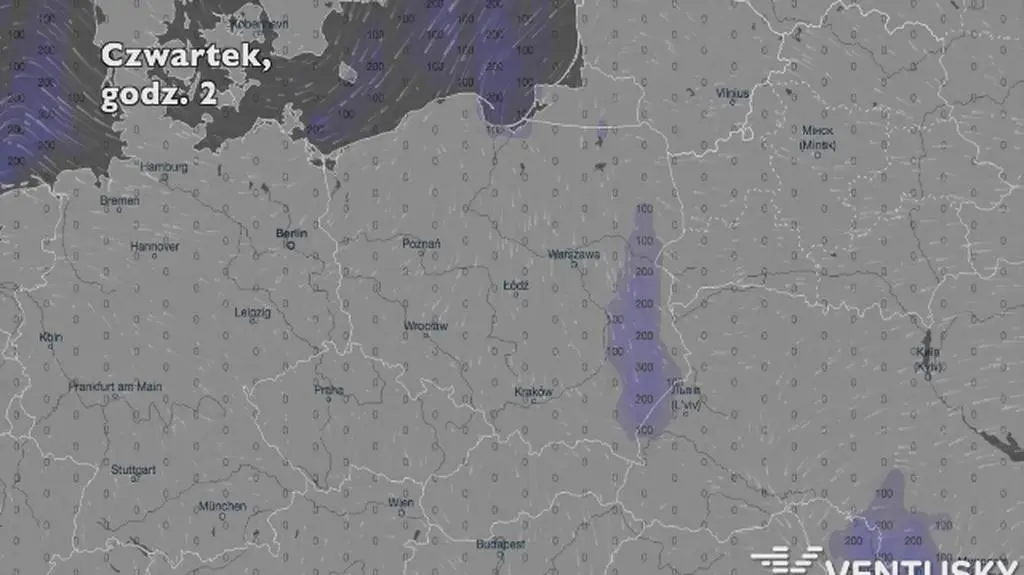 Potencjalny rozwój burz w ciągu pięciu dniu (Ventusky