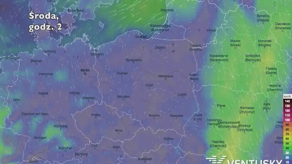 Porywy wiatru w najbliższych dniach (Ventusky