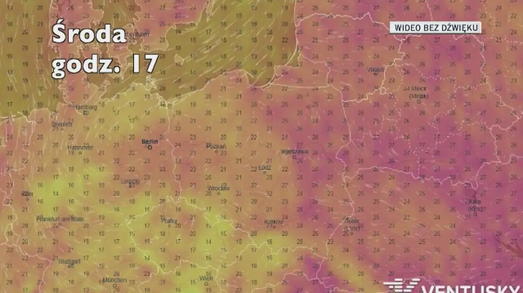 Prognozowana temperatura w najbliższych dniach (Ventusky
