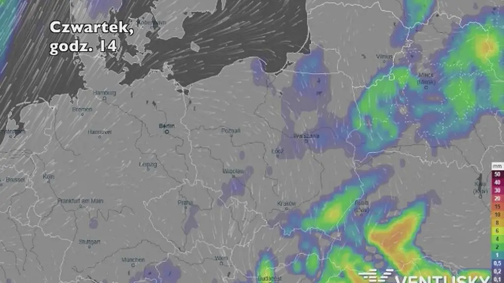 Opady w najbliższych dniach (ventusky