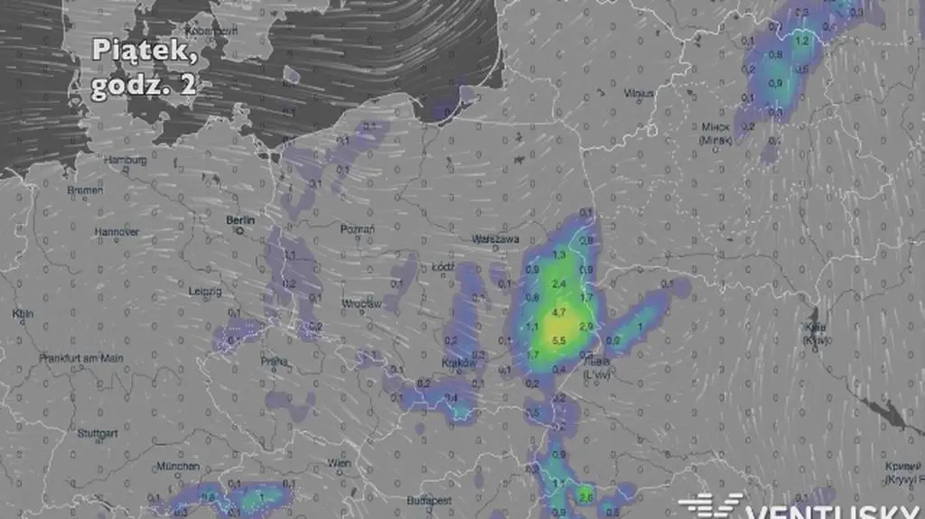 Opady deszczu w najbliższych dniach (Ventusky