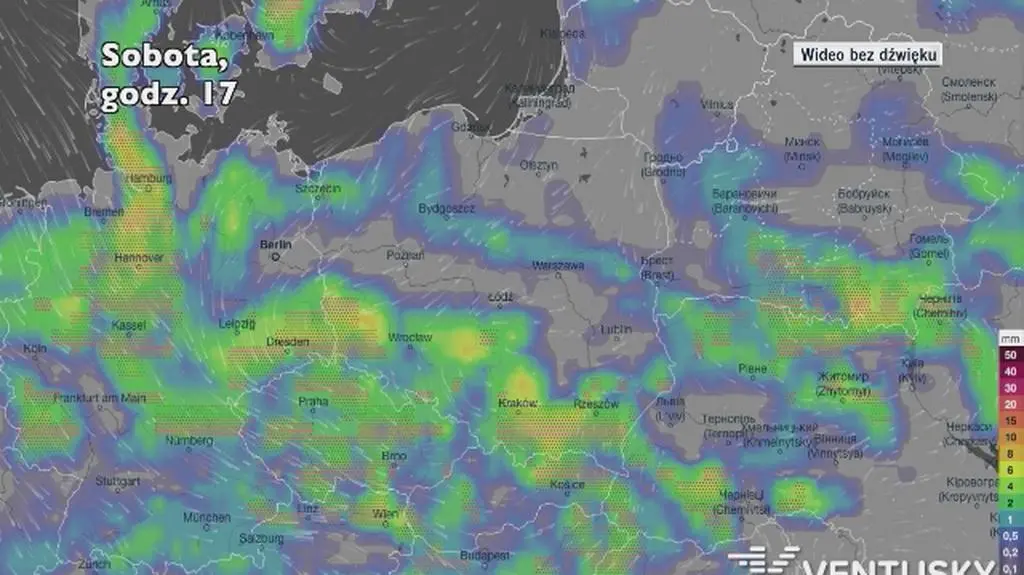Prognozowane opady w najbliższych dniach (Ventusky