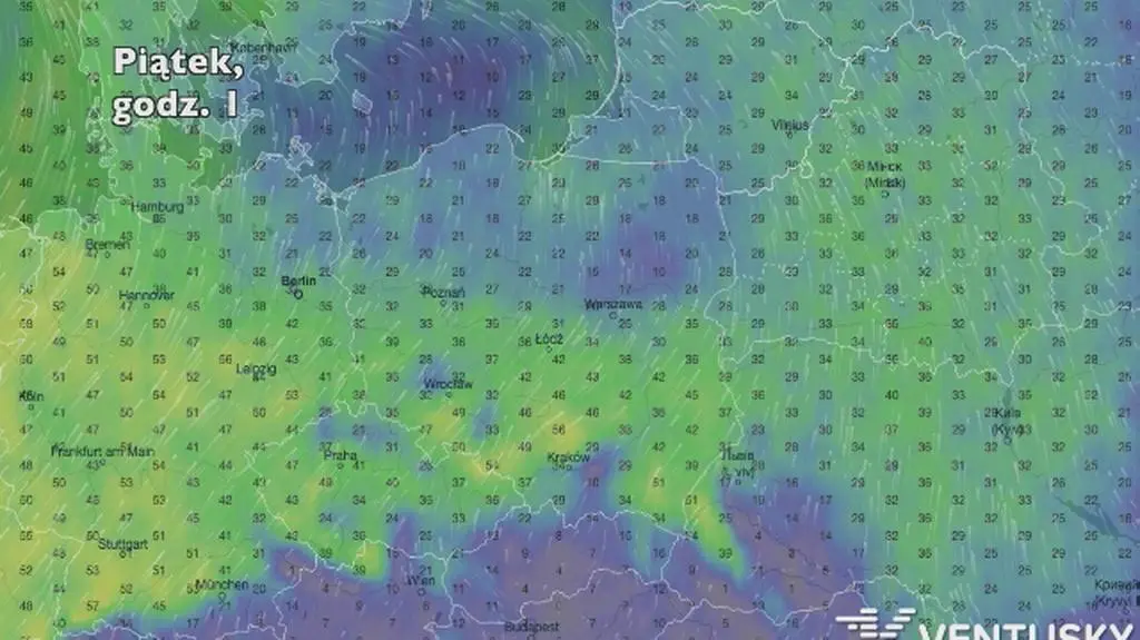 Porywy wiatru w najbliższych dniach (Ventusky