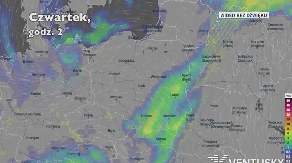 Prognozowane opady deszczu w ciągu pięciu dni (Ventusky