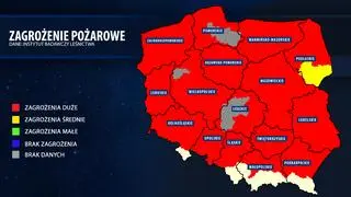 Mapa zagrożenia pożarowego, stan na 21 marca, godz. 13.