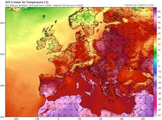 Prognozowana temperatura maksymalna na 11 lipca w Europie
