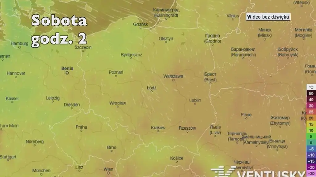 Temperatura w ciągu najbliższych pięciu dni (Ventusky