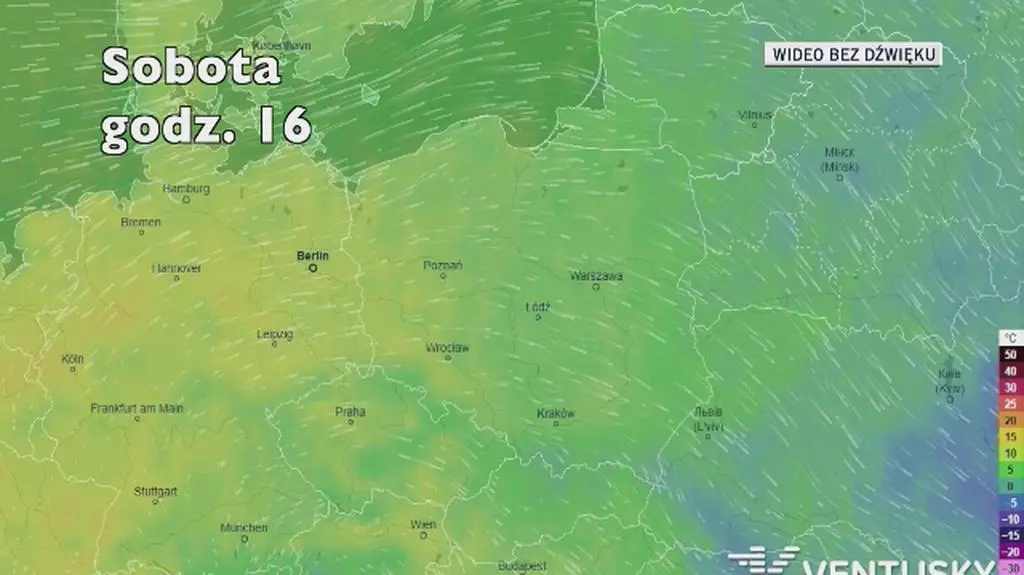 Prognozowana temperatura w najbliższych dniach (Ventusky