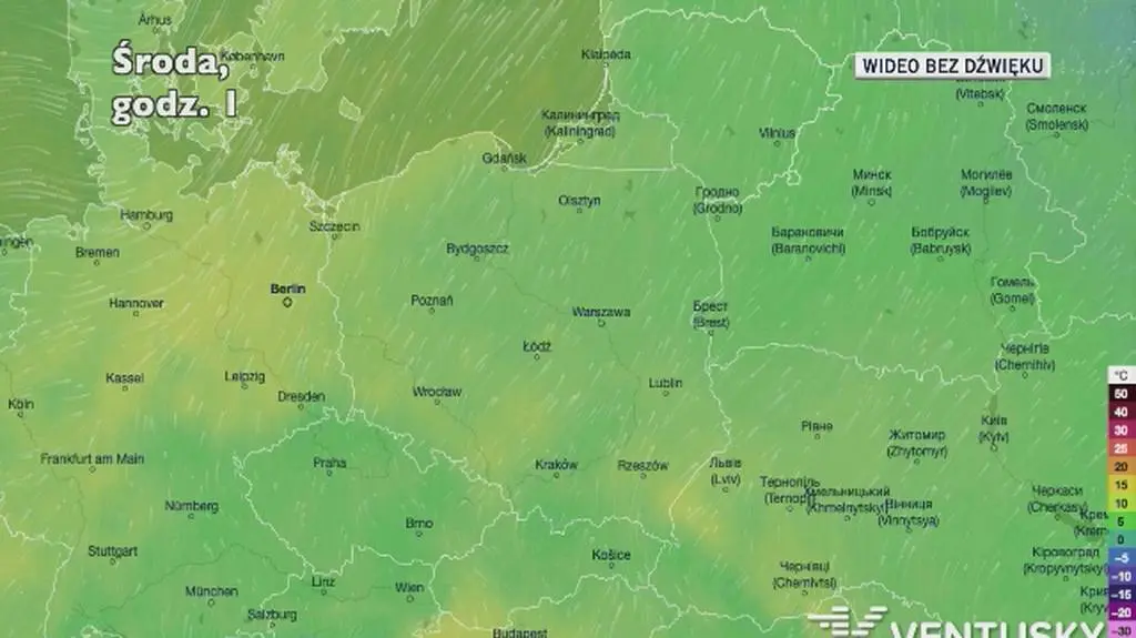 Prognozowana temperatura w najbliższych dniach (Ventusky