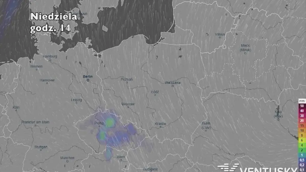 Opady deszczu w najbliższych dniach (Ventusky