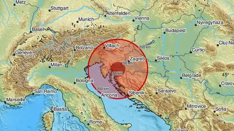 Lokalizacja trzęsienia ziemi w Chorwacji