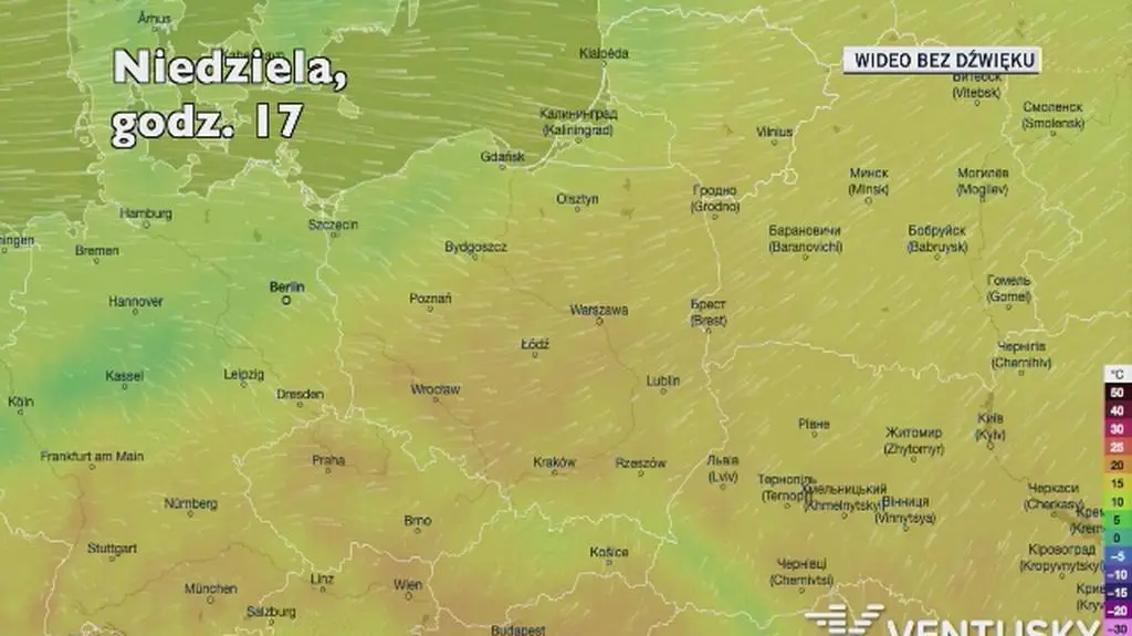 Temperatura w ciągu kolejnych dni (Ventusky