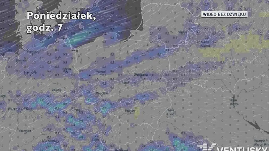 Opady śniegu w ciągu najbliższych dni (Ventusky