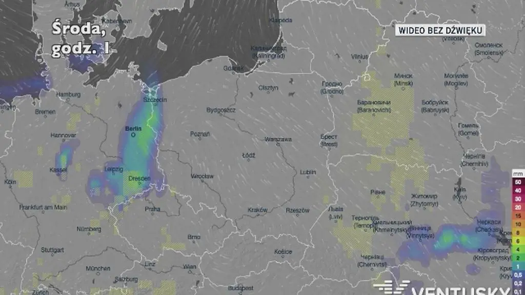 Prognozowane opady w ciągu najbliższych dni (Ventusky