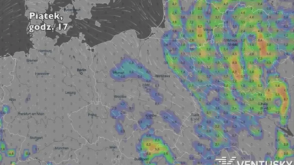 Opady w najbliższych dniach (Ventusky