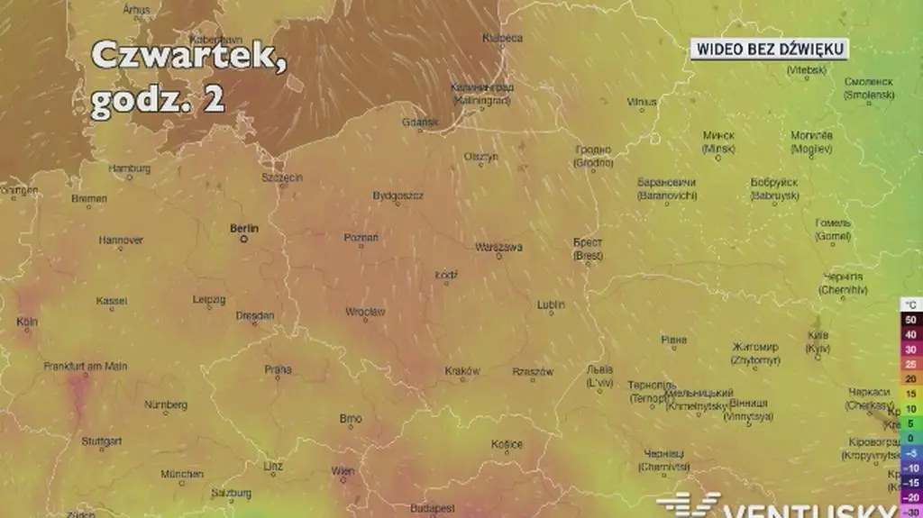 Prognozowana temperatura w kolejnych dniach (Ventusky