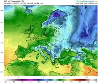 Ciepło nad Europą 24 stycznia rano