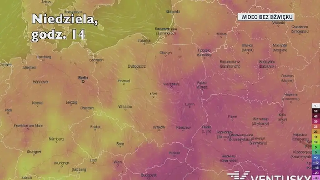 Temperatura w ciągu najbliższych dni (Ventusky