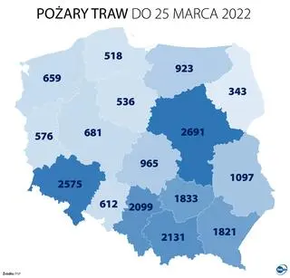 Pożary traw do 25 marca 2022