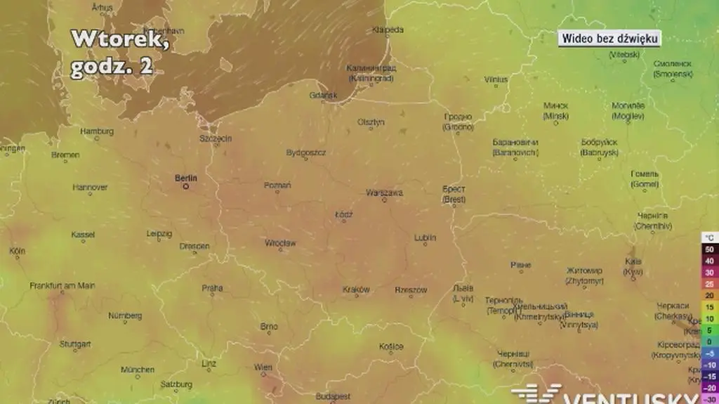 Prognozowana temperatura w najbliższych dniach (Ventusky