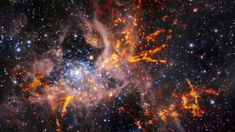 Mgławica Tarantula na zdjęciu radiowym i w podczerwieni