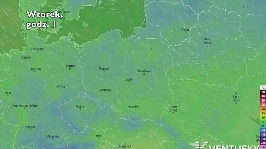 Temperatura w ciągu najbliższych pięciu dni (Ventusky