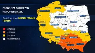 Prognoza zagrożeń IMGW na poniedziałek