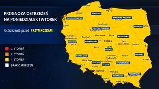 Prognoza zagrożeń IMGW na poniedziałek i wtorek