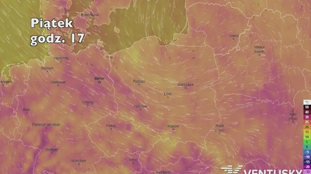 Temperatura w ciągu najbliższych pięciu dni (Ventusky