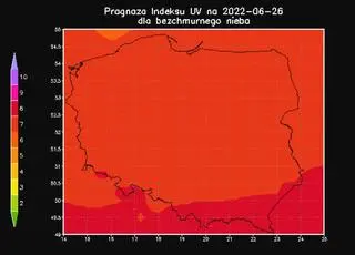 Prognoza indeksu UV na 26 czerwca 2022 r. dla bezchmurnego nieba